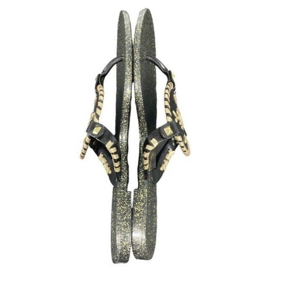 Jack Rogers Georgica Sparkle Glitter Jelly Flip Flops Sandals 7 Black Gold - Picture 6 of 10